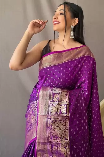 Purple Kanjivaram silk blend Saree