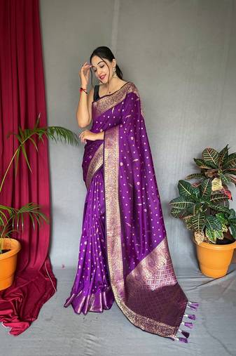 Purple Kanjivaram silk blend Saree