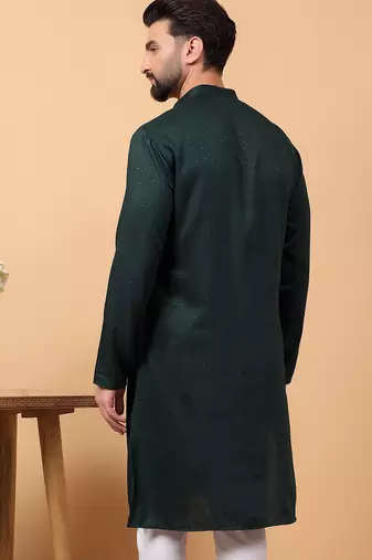 green chikankari embroidery cotton kurta embellish work by treemoda