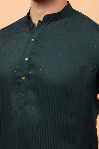 green chikankari embroidery cotton kurta embellish work by treemoda
