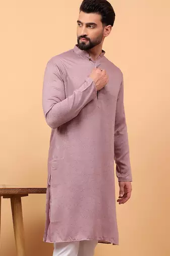 lavender chikankari embroidery cotton kurta embellish work