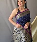 Dark Navy Blue Kanjivaram silk blend Saree