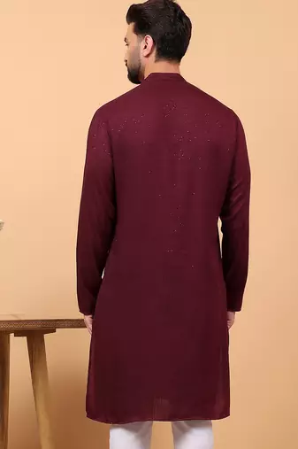 Maroon chikankari embroidery cotton kurta embellish work