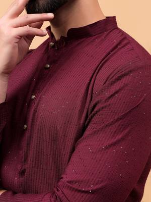 Maroon chikankari embroidery cotton kurta embellish work 5