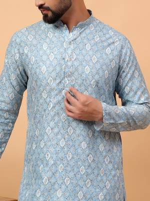 Blue chikankari embroidery cotton kurta embellish work by treemoda 4