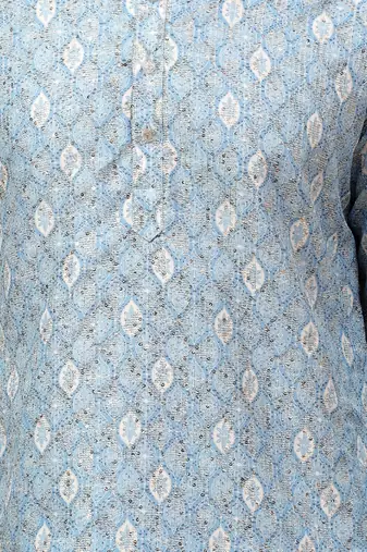 Blue chikankari embroidery cotton kurta embellish work by treemoda