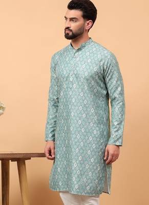 Green chikankari embroidery cotton kurta embellish work 1