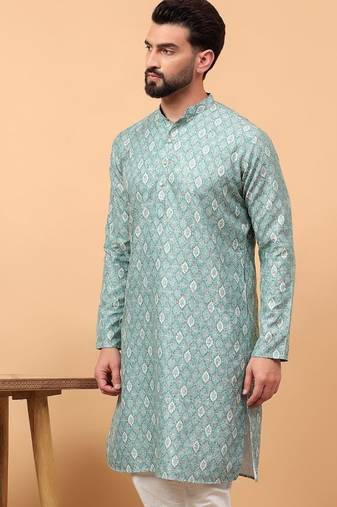 Green chikankari embroidery cotton kurta embellish work