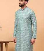 Green chikankari embroidery cotton kurta embellish work