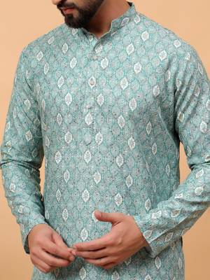 Green chikankari embroidery cotton kurta embellish work 4