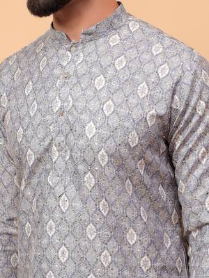 Grey chikankari embroidery cotton kurta embellish work 5