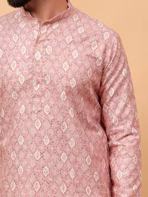 Pink chikankari embroidery cotton kurta embellish work 5