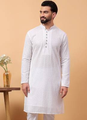 White chikankari embroidery georgette kurta embellish work 1