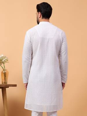 White chikankari embroidery georgette kurta embellish work 2