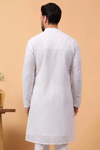 White chikankari embroidery georgette kurta embellish work