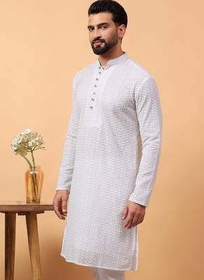 White chikankari embroidery georgette kurta embellish work 3