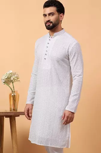 White chikankari embroidery georgette kurta embellish work