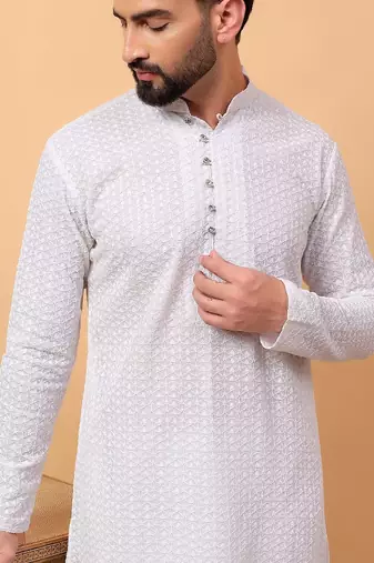 White chikankari embroidery georgette kurta embellish work