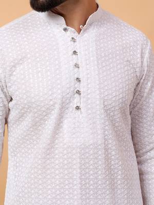 White chikankari embroidery georgette kurta embellish work 5