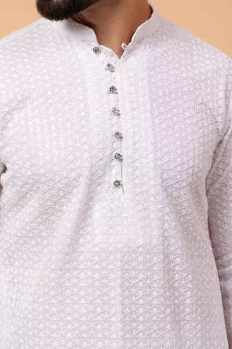 White chikankari embroidery georgette kurta embellish work