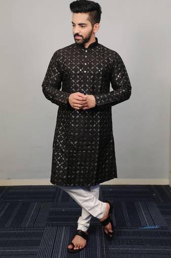 Black traditional men's kurta and Pajama for Mens
