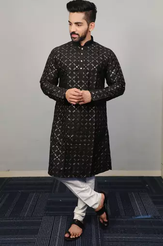 Black traditional men's kurta and Pajama for Mens