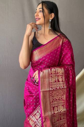 Dark Pink Kanjivaram silk blend Saree