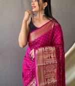 Dark Pink Kanjivaram silk blend Saree