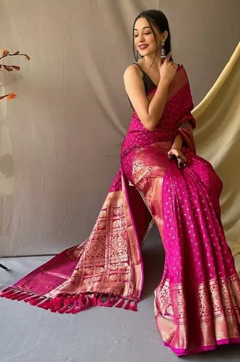 Dark Pink Kanjivaram silk blend Saree