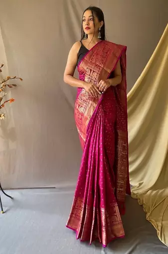 Dark Pink Kanjivaram silk blend Saree