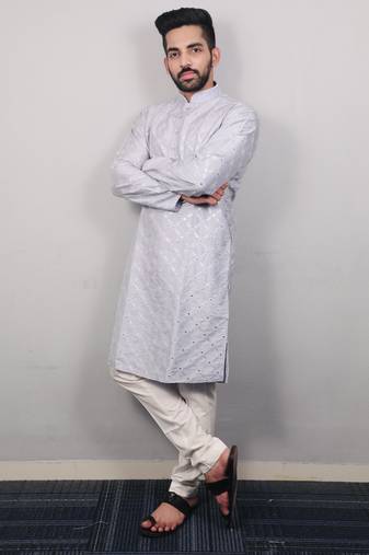 Grey traditional men's kurta and Pajama for Mens