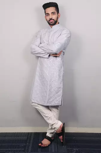 Grey traditional men's kurta and Pajama for Mens