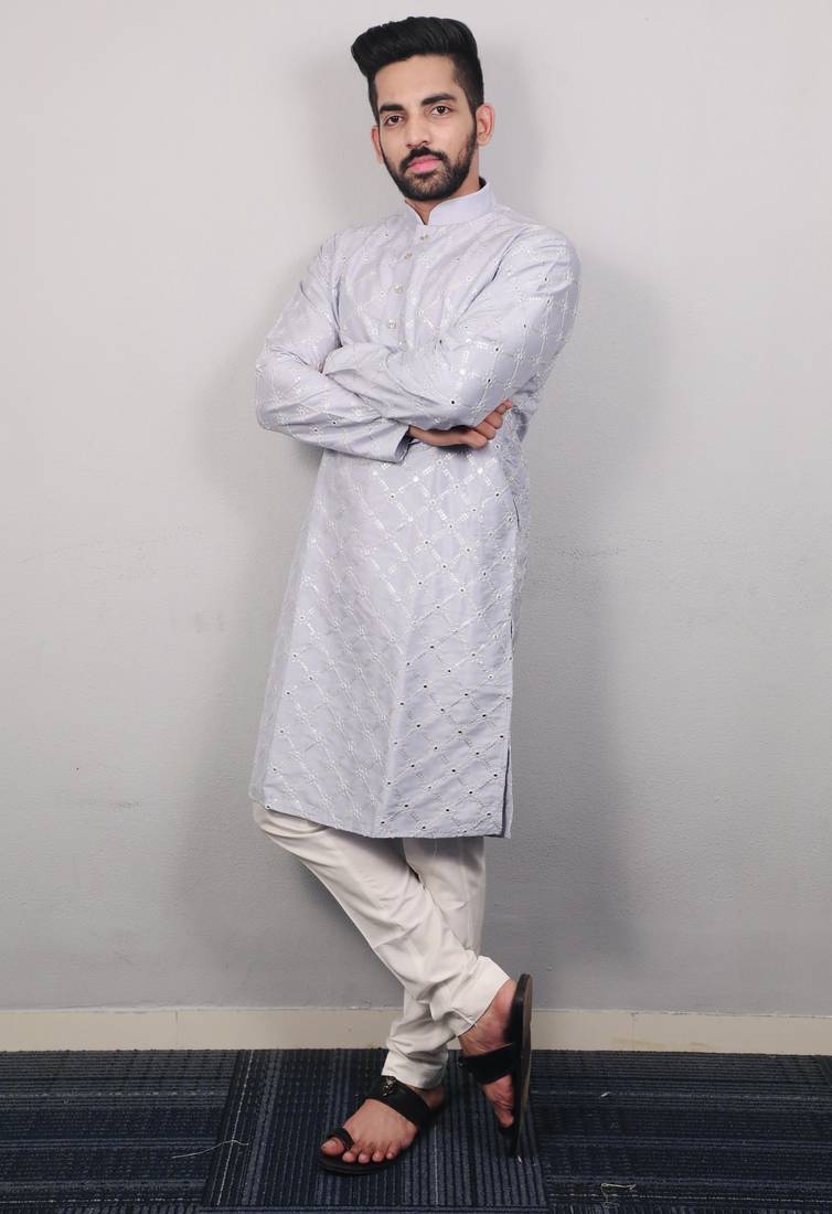 Grey traditional men's kurta and Pajama for Mens