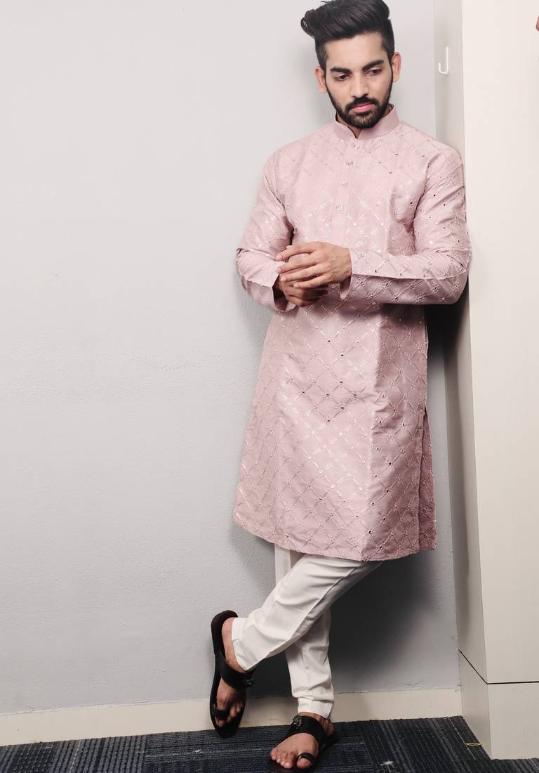 Peach traditional men's kurta and Pajama for Mens