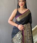 Black Kanjivaram silk blend Saree