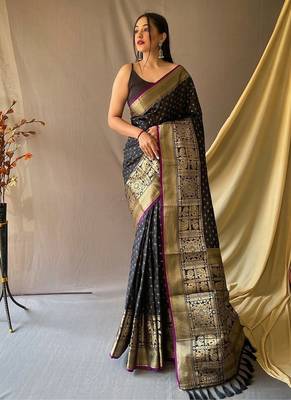 Black Kanjivaram silk blend Saree 2