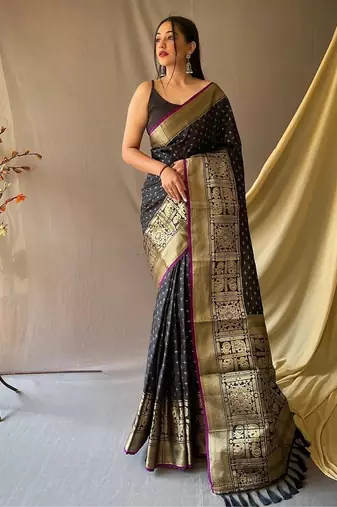 Black Kanjivaram silk blend Saree