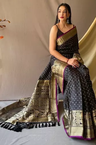 Black Kanjivaram silk blend Saree