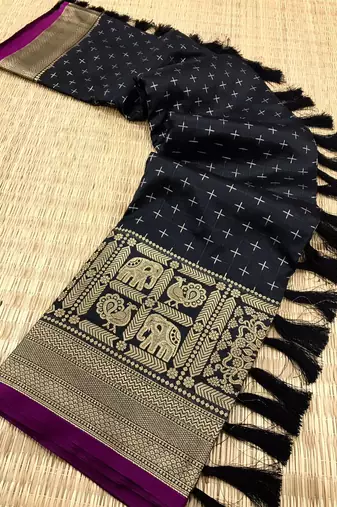 Black Kanjivaram silk blend Saree