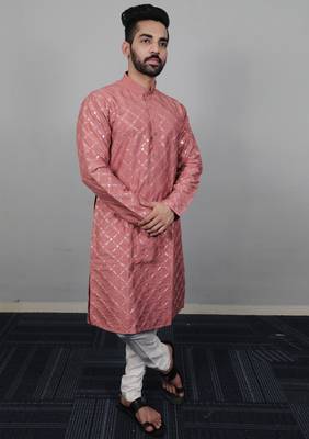Pink traditional men's kurta and Pajama for Mens 1