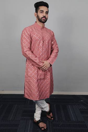 Pink traditional men's kurta and Pajama for Mens