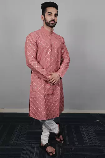 Pink traditional men's kurta and Pajama for Mens