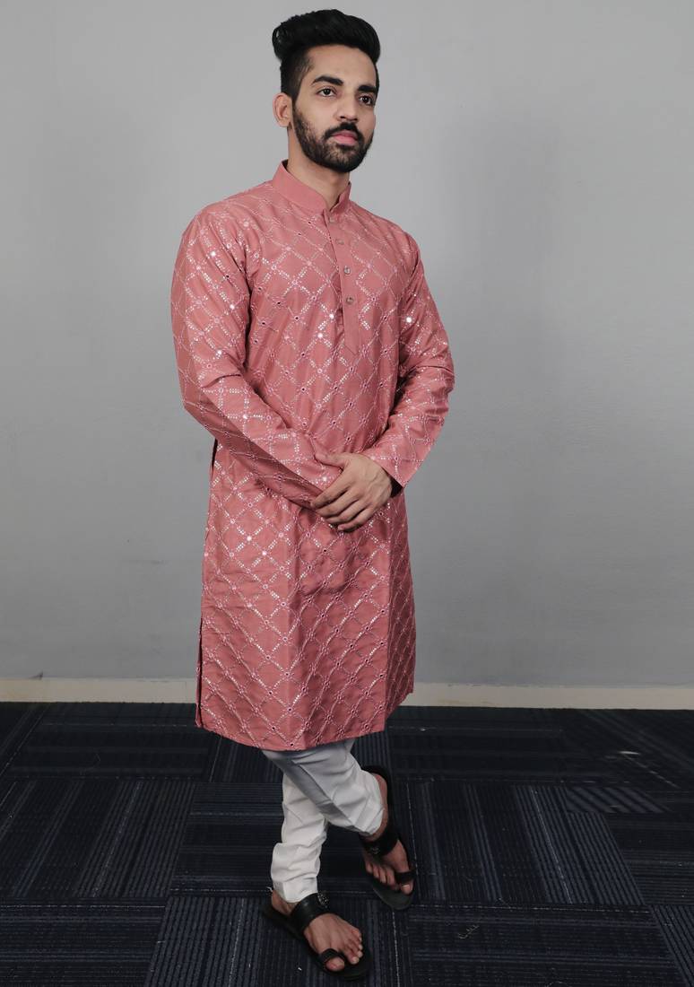 Pink traditional men's kurta and Pajama for Mens