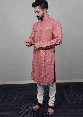 Pink traditional men's kurta and Pajama for Mens 3