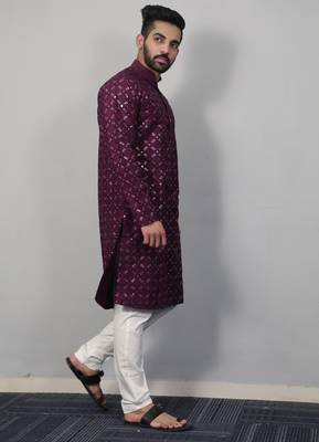 Purple traditional men's kurta and Pajama for Mens 3