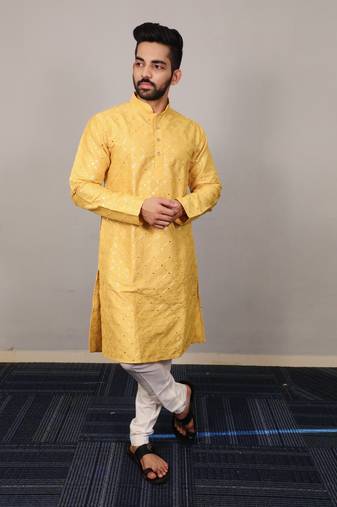 Yellow traditional men's kurta and Pajama for Mens