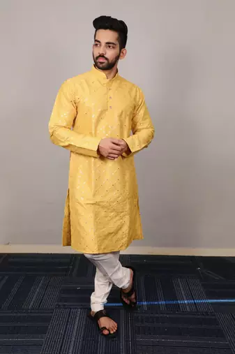 Yellow traditional men's kurta and Pajama for Mens