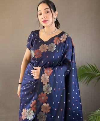 Navy Blue Wedding silk blend Saree 1