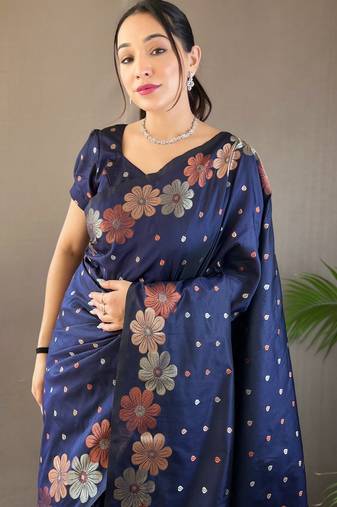 Navy Blue Wedding silk blend Saree
