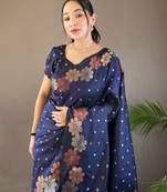 Navy Blue Wedding silk blend Saree